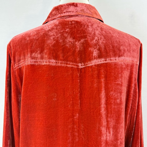 SUNDANCE Rocio Burnt Orange Red Velvet Silk Blend Pearl Snap Front Shirt Dress - Picture 5 of 16